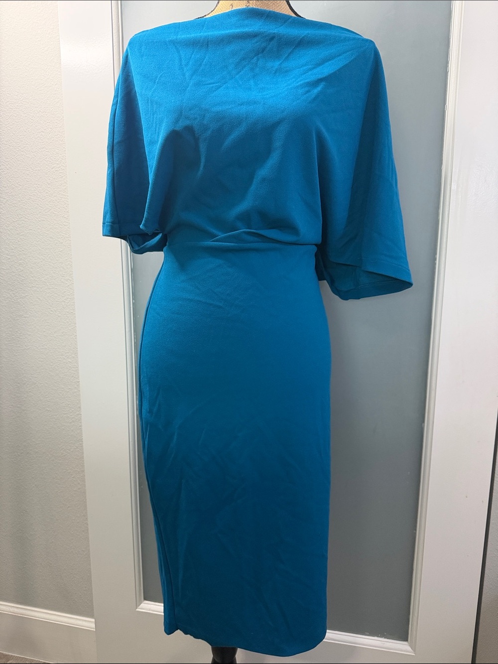 Eva Méndes Women’s Teal Blue Midi Dress - Elegant Casual. Size Medium.